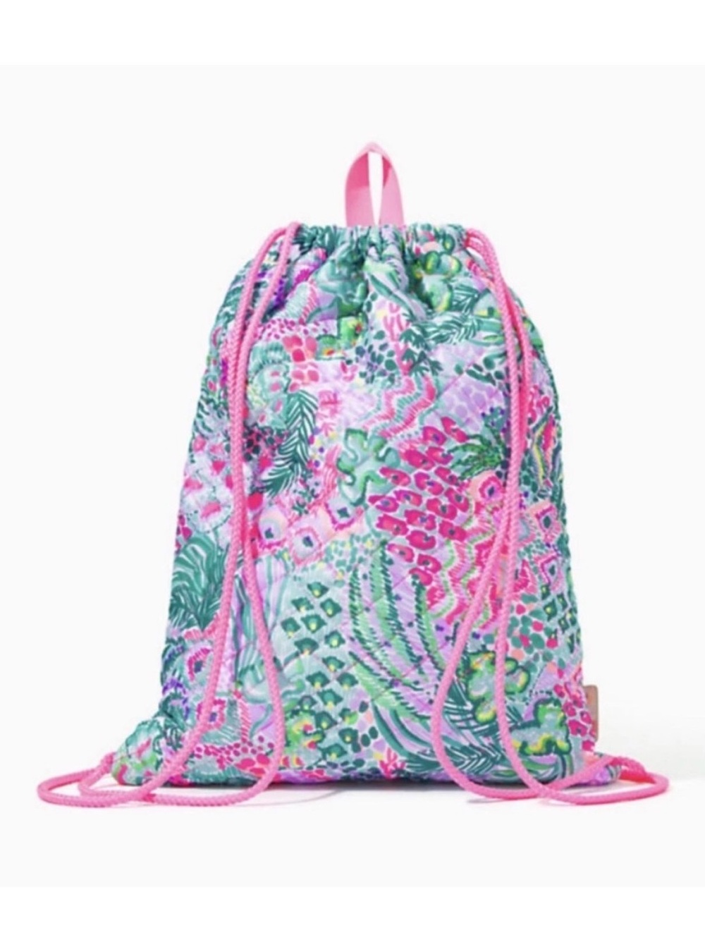 Lilly Pulitzer Pink, Green & Purple Tropical Print Drawstring Bag